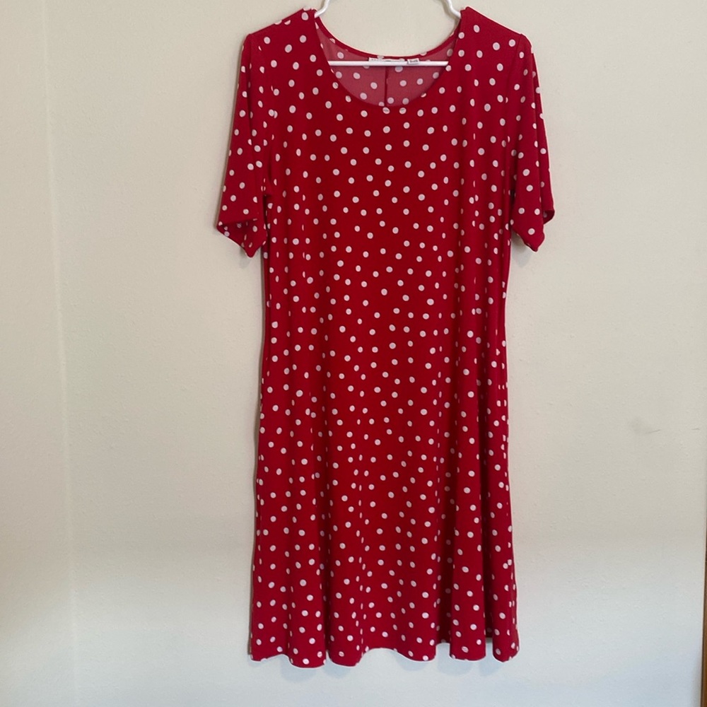 Susan Graver Red Polka Dot Dress NWOT